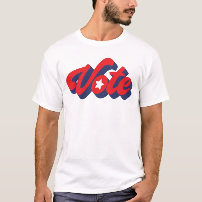 Voter En Rouge Bleu Gras T-shirt Lettres (Devant)