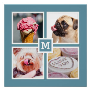 VOTRE 4 PHOTOS & MONOGRAM poster personnalisé