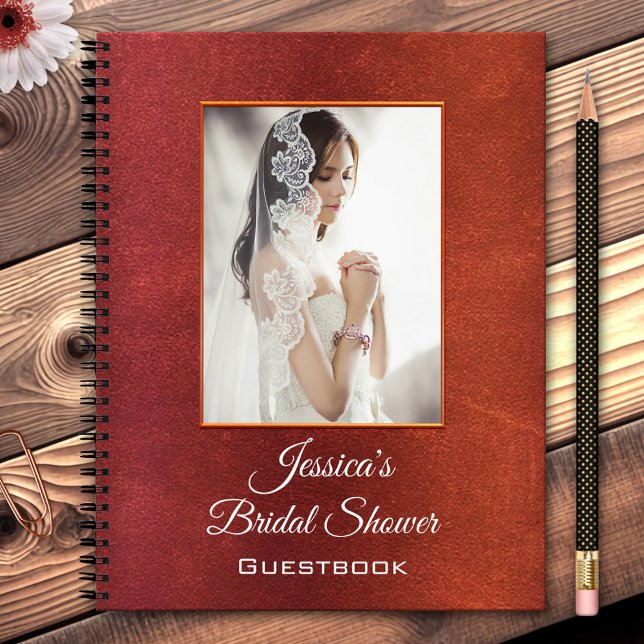 Votre cahier de mariage avec photo à spirale (Bridal notebook featuring your photo framed by rose gold and rustic weathered leather - guestbook)