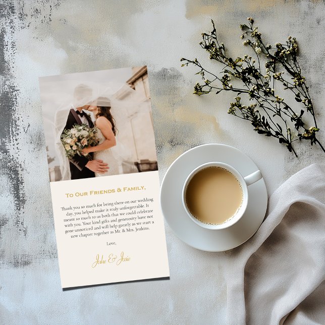 Votre carte de remerciements photo mariage romanti (Simple wedding thank you card with a wedding photo at the top and a message at the bottom)