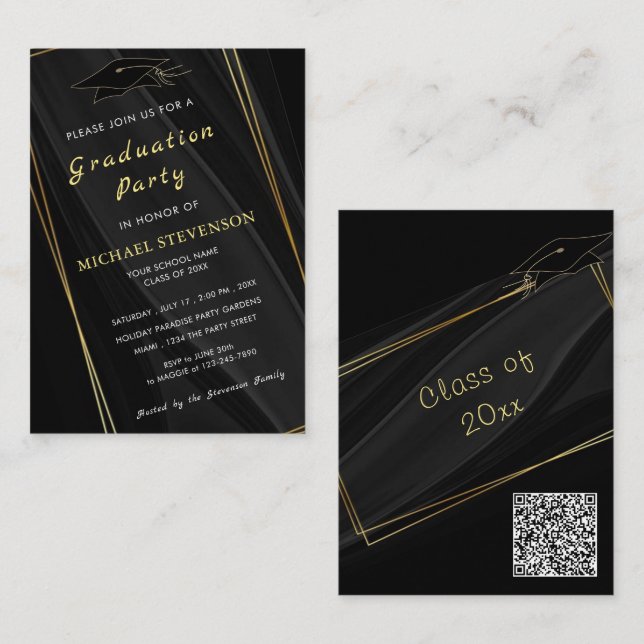 Votre carte d'invitation de diplôme Black Gold Cod (Devant / Derrière)