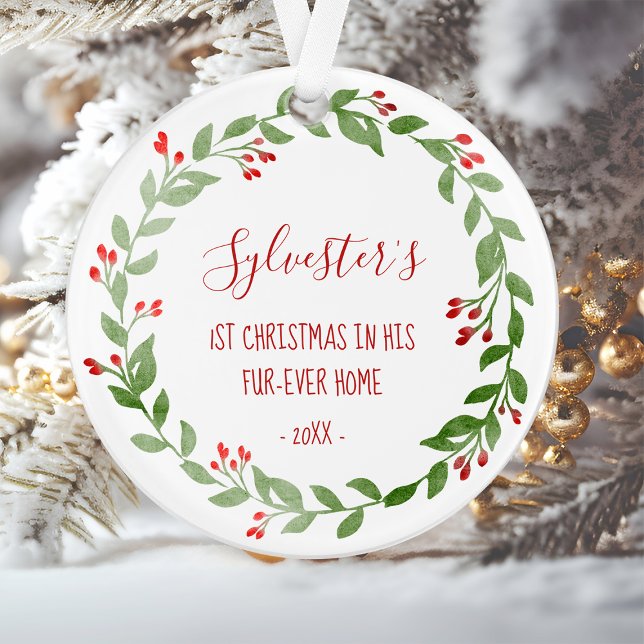 Votre chat Photo 1er Noël Watercolor Wreath (Créateur téléchargé)