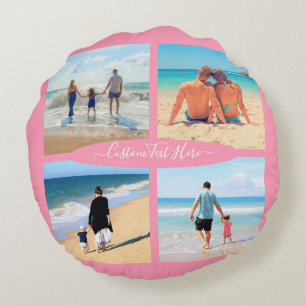 Votre Collage Photo Coussin Rond Cadeau Texte Pers