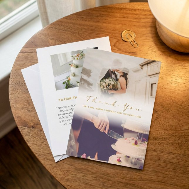 Votre effet photo mariage estompé carte de remerci (Your wedding faded photo effect thank you card.)
