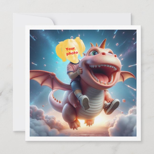 Votre enfant volant sur un dragon rose, carte de d (Devant)