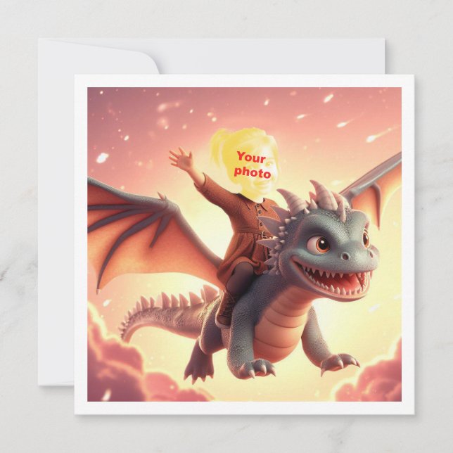 Votre enfant vole sur un dragon mignon, une carte  (Devant)
