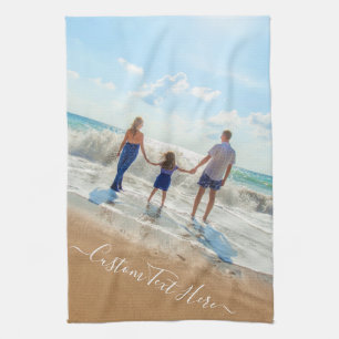 Votre famille Photo Serviette de cuisine avec text