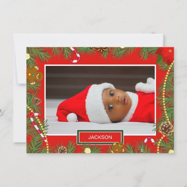 Votre mignonne bébé photo Red Frame Carte de Noël (Devant)