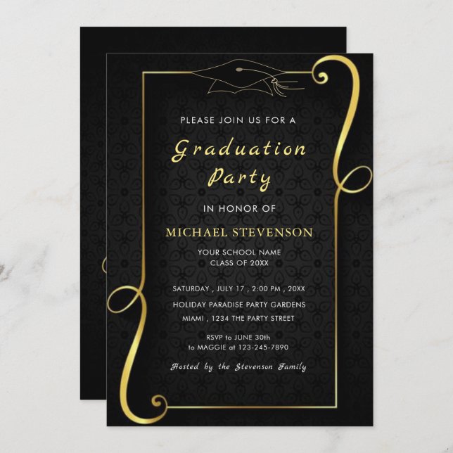 Votre Modèle d'invitations Gold Black Grad (Devant / Derrière)