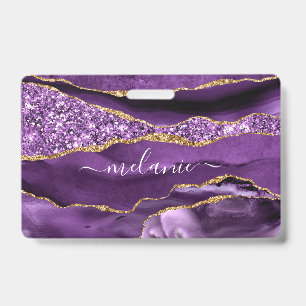 Votre nom Badge Agate Violet violet Marbre d'or
