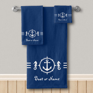 Votre nom de bateau Seahorse Ancre Serviette de ba