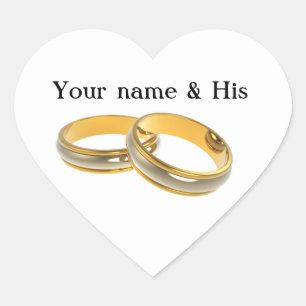 Votre nom Deux Cercles Mariage Or Sticker Coeur