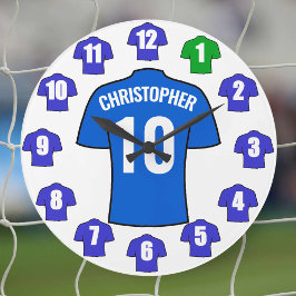 Votre nom Horloge de football - Chemises bleues