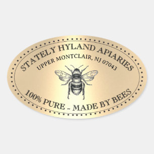 Votre nom ici Gold Vintage Miel Jar Oval Étiquette