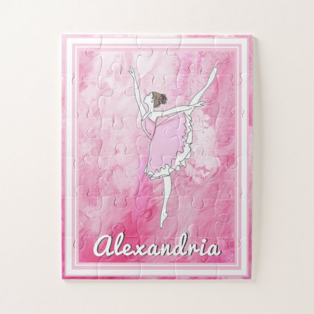 Votre nom ici Pink Ballerina Dancer Puzzle fille (Vertical)