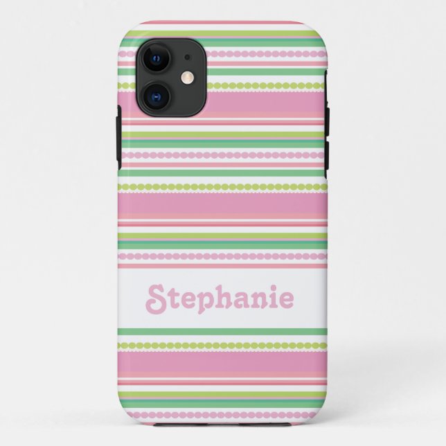 "Votre nom" perles rayées rose iphone5 coque (Dos)