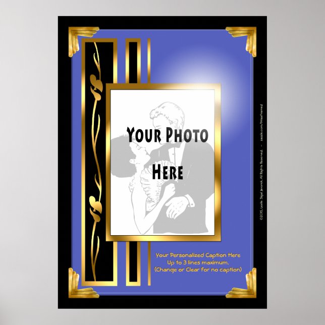 Votre photo dans un cadre Art déco bleu (Devant)