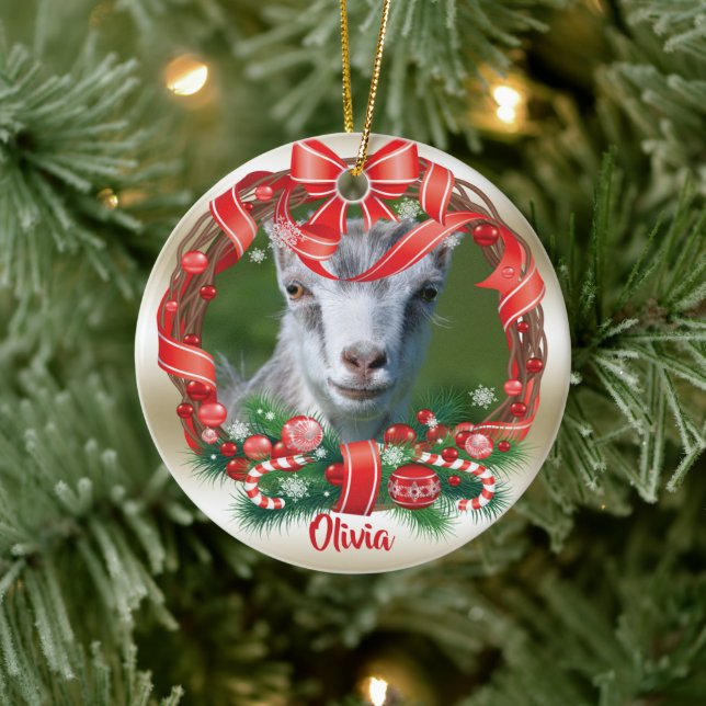 VOTRE PHOTO DE CHÈVRE avec ornement en céramique d (Arbre)