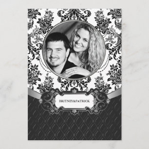 Votre photo Invitations Black White Mariage damass