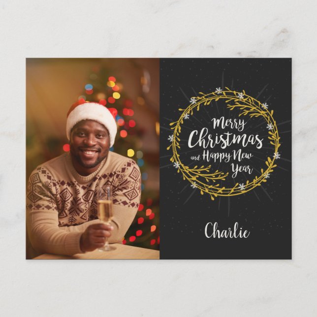 VOTRE PHOTO & NOM Noël Voeux carte postale (Devant)