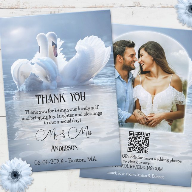 Votre photo QR Swan Lake Mariage Carte de remercie (Créateur téléchargé)
