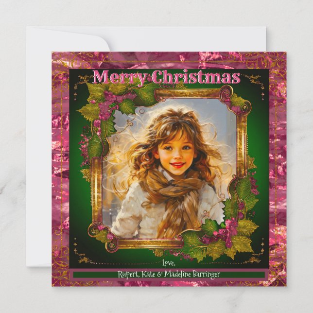 Votre photo rose élégante carte de Noël (Devant)