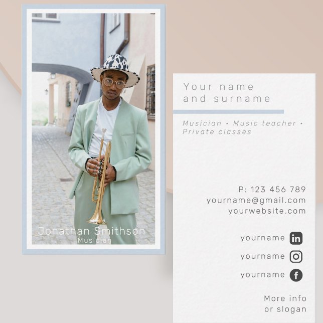 Votre propre photo Jazz musicien Carte de visite (Créateur téléchargé)