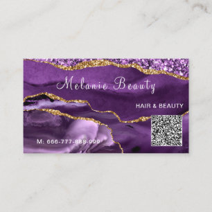 Votre QR Code Info Agate Purple Gold Carte de visi
