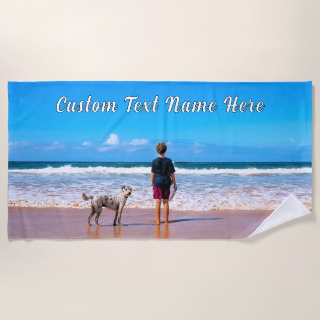 Votre Serviette Photo Beach avec Nom de texte pers (Devant)