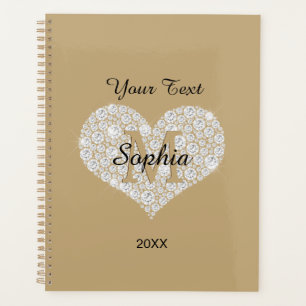 Votre texte, Coeur Diamant, Monogramme Or, Nom