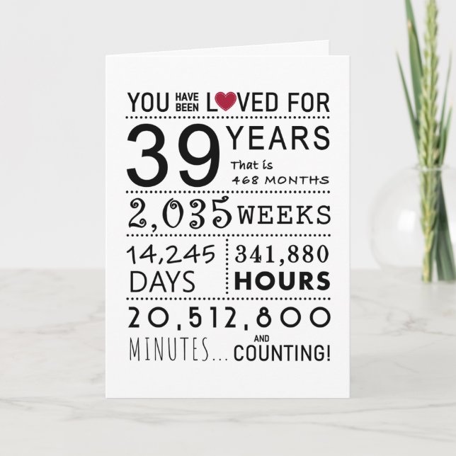 Vous Avez Été Aimé 39ème Carte Anniversaire (Devant)