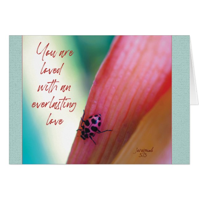 Vous êtes aimé Pink ladybug Parakaleo carte de not (Devant Horizontal)