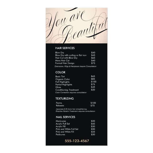 Vous Êtes Beau Salon Noir Tarifs Menu (Devant)