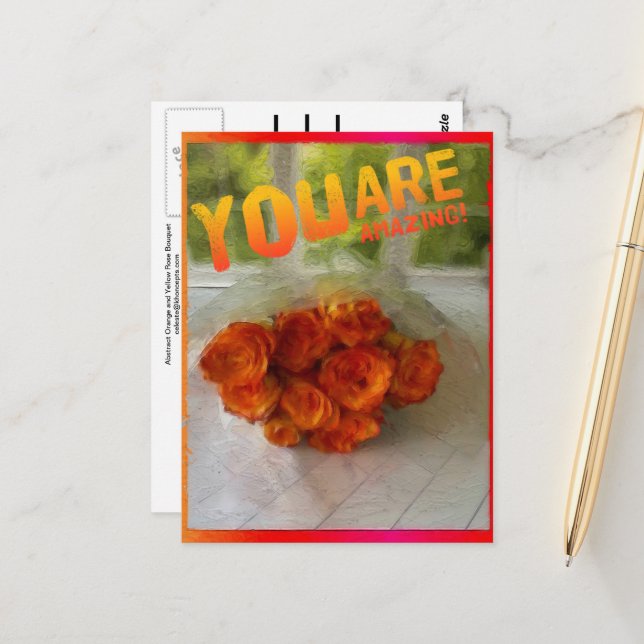 Vous êtes Extraordinaire ! Carte postale Roses ora (Devant/Arrière en situation)