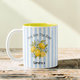 Vous êtes la Mug Zeste Floral Citron Rayure Bleue