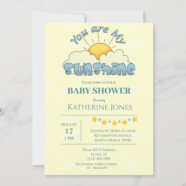 Vous Êtes Mon Sunshine Baby Boy Shower Invitation (Devant)