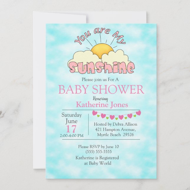 Vous Êtes Mon Sunshine Baby Girl Douche Invitation (Devant)