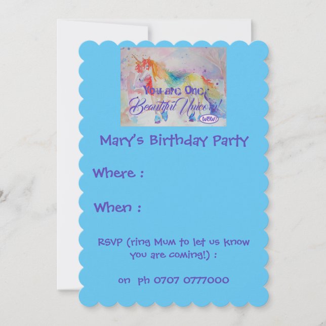 Vous Êtes Une Belle Unicorne ! Invitation d'annive (Devant)