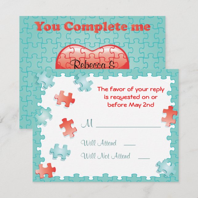 Vous me complétez le puzzle Mariage Cartes RSVP (Devant / Derrière)