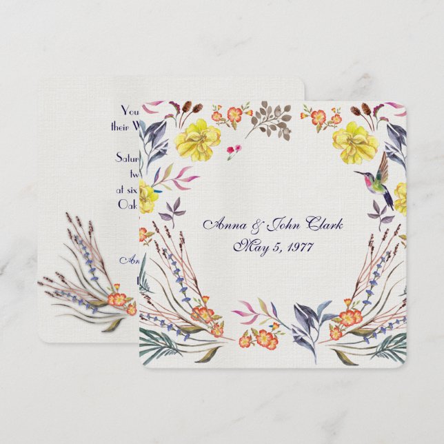 Vow Renewal Aquarell Blumengrenze Einladung (Vorne/Hinten)