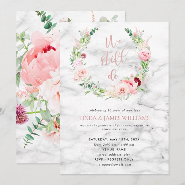 Vow Renewal Elegante Rose Einladung (Vorne/Hinten)