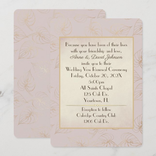 Vow Renewal Gold Foil Leaf Einladung (Vorne/Hinten)