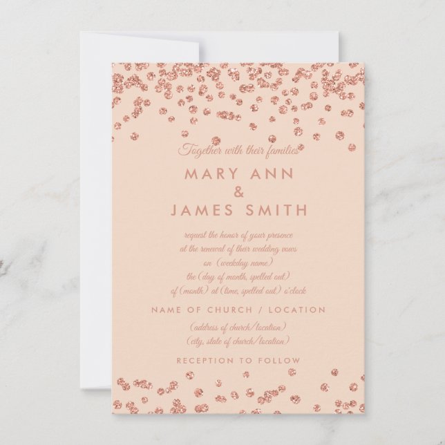 Vow Renewal Rose Gold Faux Glitter Confetti Blush Einladung (Vorderseite)