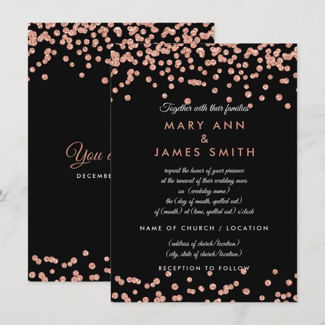Vow Renewal Rose Gold Imitate Glitzer Confetti Bla Einladung (Vorne/Hinten)