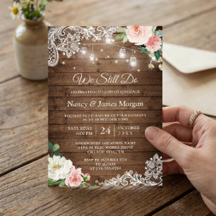 Vow Renewal Rustic Mason Jar Lights Lace Floral Einladung