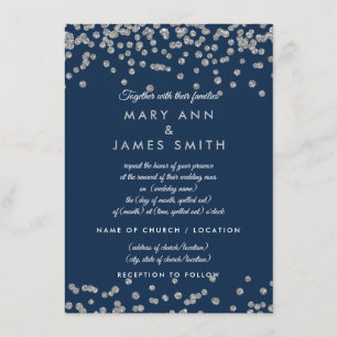 Vow Renewal Silver Imitats Glitzer Confetti Navy B Einladung