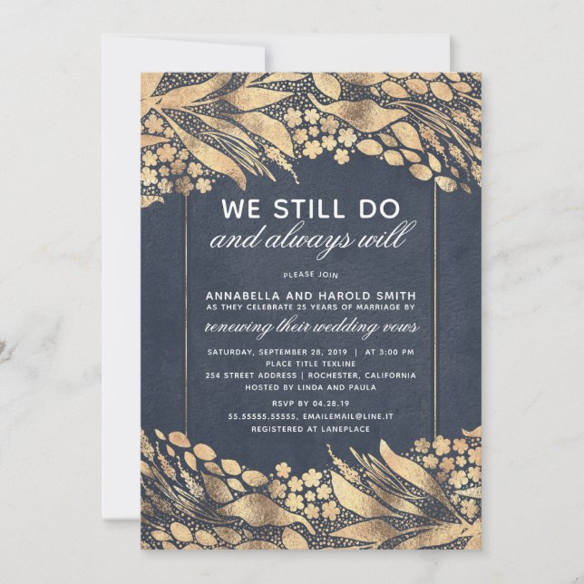 Vow Renewal Wedding Anniversary Gold Foliage Einladung (Vorderseite)