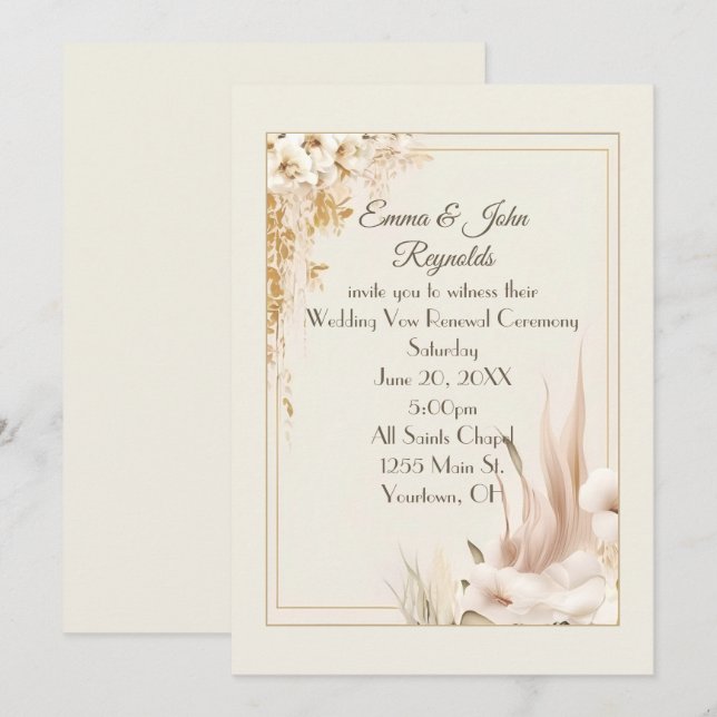Vow Renewal Wedding Floral Frame Einladung (Vorne/Hinten)