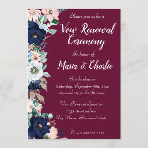 Vow Renewal Zeremonie Elegantes Florales Burgund Einladung