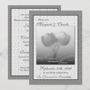 Vow Renewal Zeremonie Silver Damask und Tulips Einladung